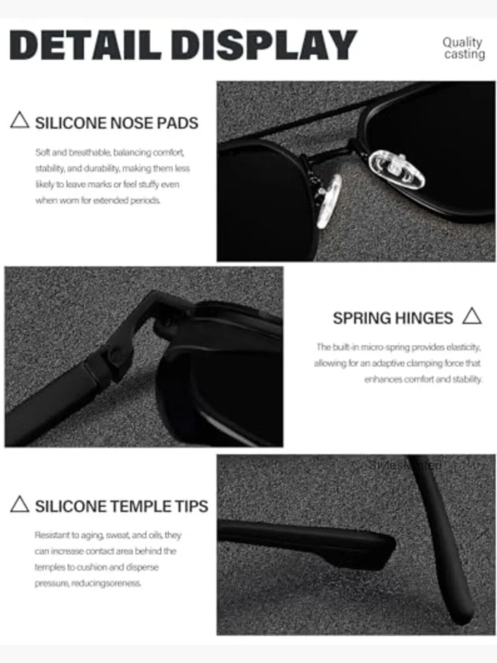 Square Aviator Sunglasses Polarized UV400 Double Bridge Metal Frame